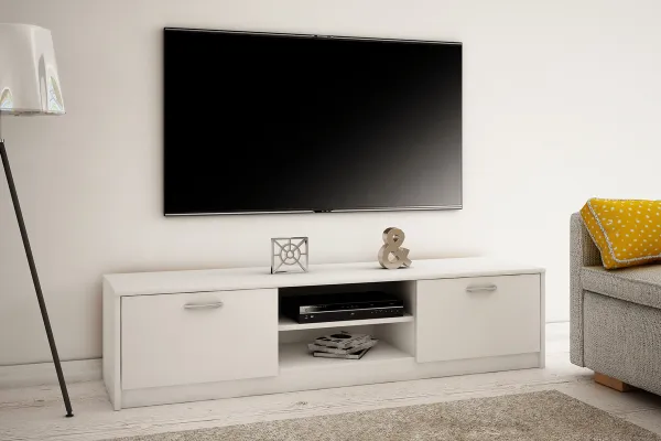 MAREK 028 TV stolík s dvierkami a policami 160cm, biela
