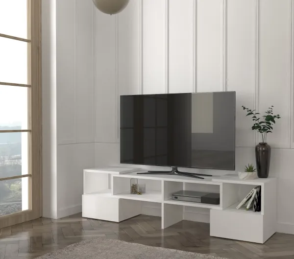 DUOS rovný/rohový TV stolík, biely