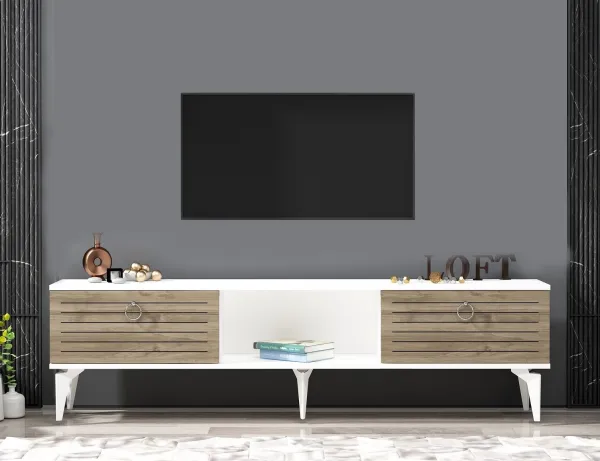 SWORD TV stolík na nožičkách, biela / orech