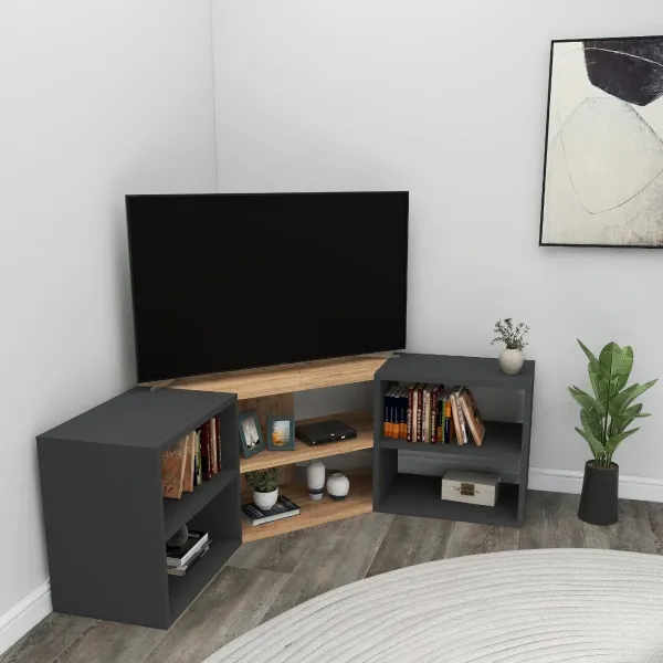 BON moderný rohový TV stolík, borovica / antracit