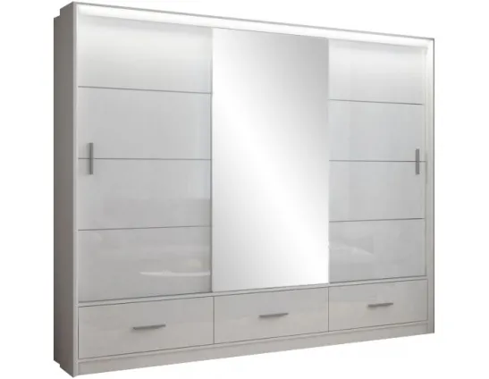 MARSEILLE 250 šatníková skriňa biely lesk 255cm