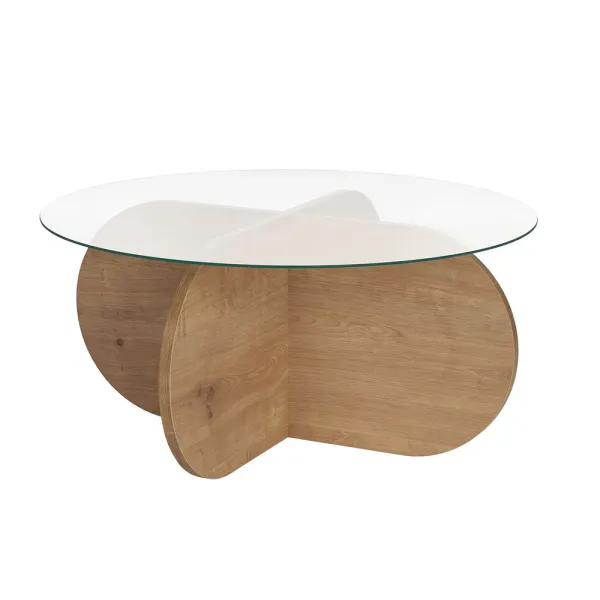 Kruhový konferenčný stolík s temperovaným skleneným vrchom 75x35x75cm, Dub