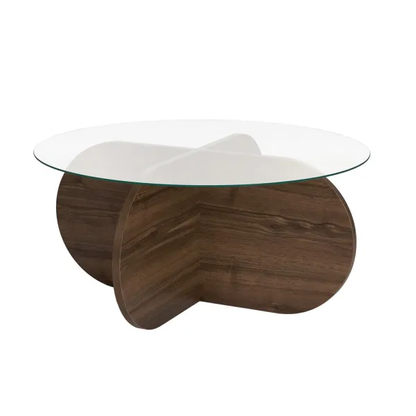 Kruhový konferenčný stolík s temperovaným skleneným vrchom 75x35x75cm, orech