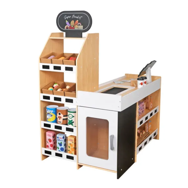 Drevený detský supermarket s doplnkami