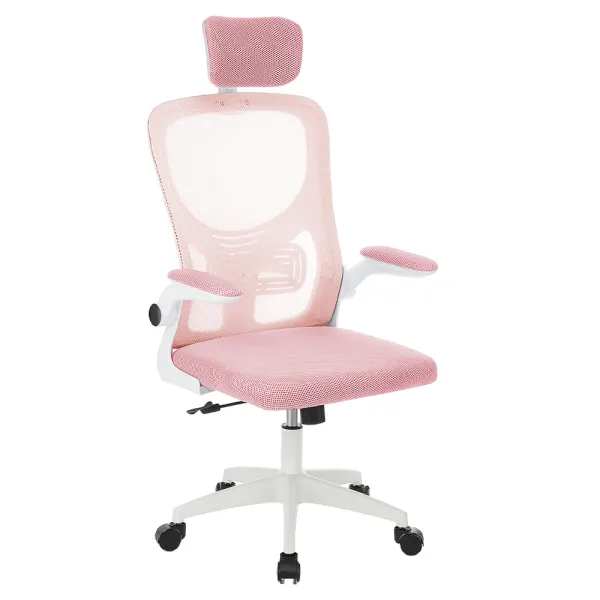 Ergonomická kancelárska stolička s bedrovou opierkou, opierkou hlavy, ružová