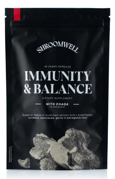 Shroomwell IMMUNITY & BALANCE kapsule s Čagou & superpotraviny 90ks