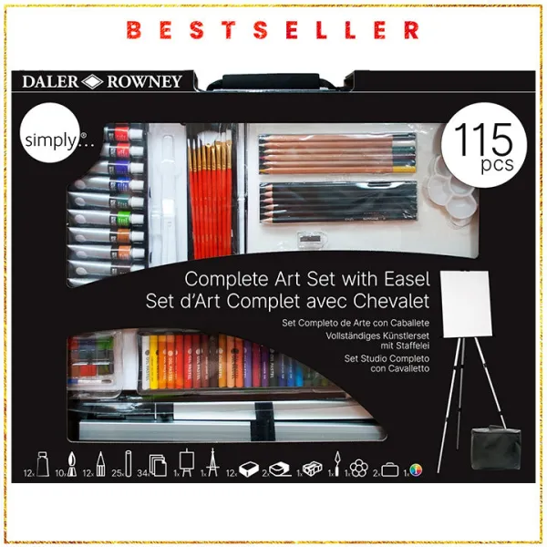 Veľký umelecký set Daler-Rowney so stojanom