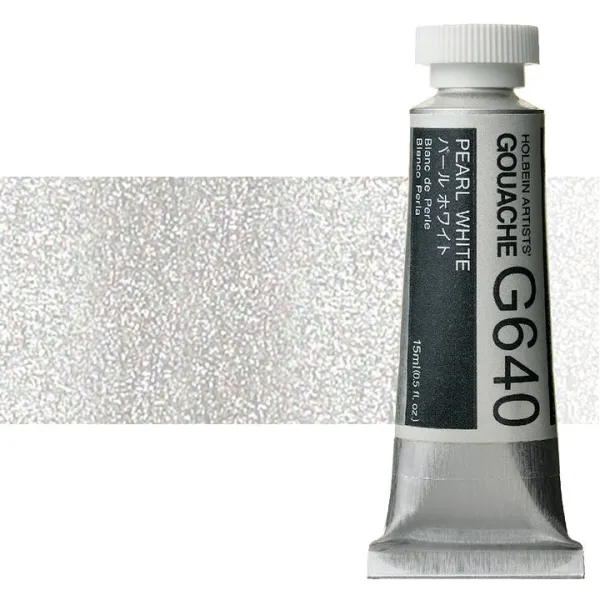 Profesionálne gvašové farby Holbein Artists 15 ml  | metalické odtiene - perleťová biela