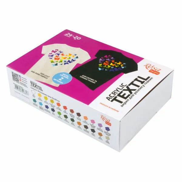 Sada akrylových farieb na textil HEART ROSA TALENT 24x20 ml