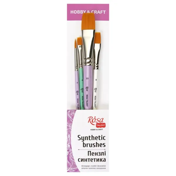 Sada štetcov ROSA Talent Hobby & Craft č. 5 – 4 syntetické štetce (č. 3, 4, 8, 22)
