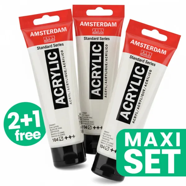 Sada 3 akrylových farieb Amsterdam – 2 + 1 zadarmo | Titánová biela