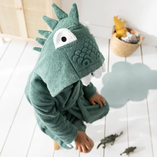 Detský župan z buklé froté zn. Colombine® s motívom dinosaura na kapucni