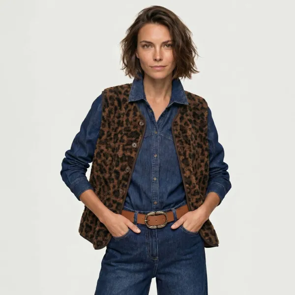 Buklé vesta s leopardím vzorom