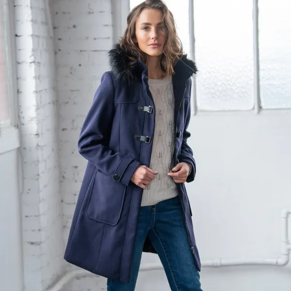 Jednofarebný kabát duffle-coat s kapucňou