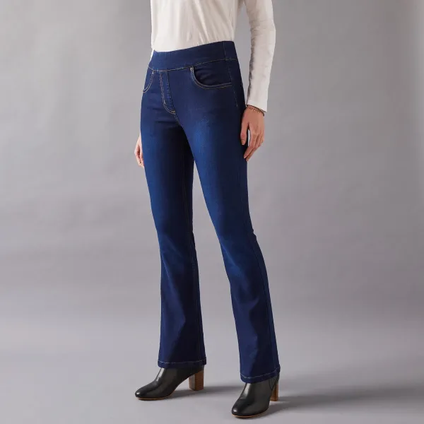 Strečové bootcut džegíny pre nižšiu postavu