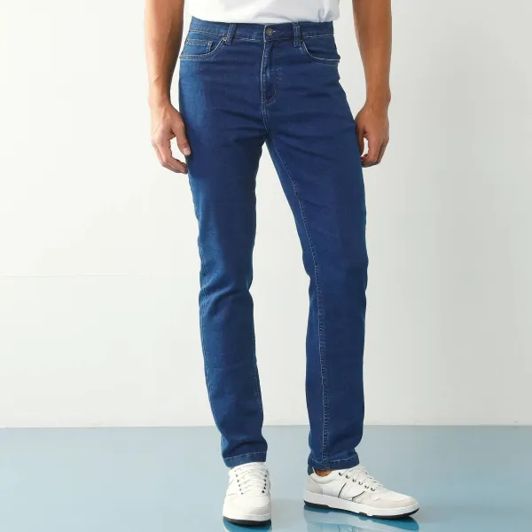 Rovné džínsy s 5 vreckami zo strečového denimu pre nižšiu postavu