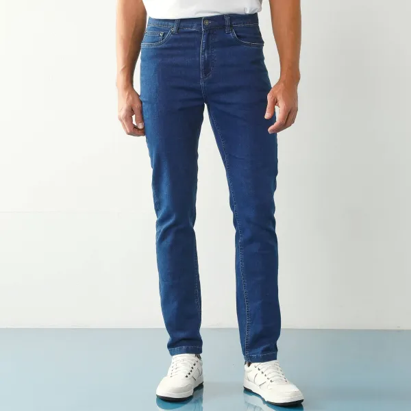 Rovné džínsy s 5 vreckami zo strečového denimu, pre nižšiu postavu