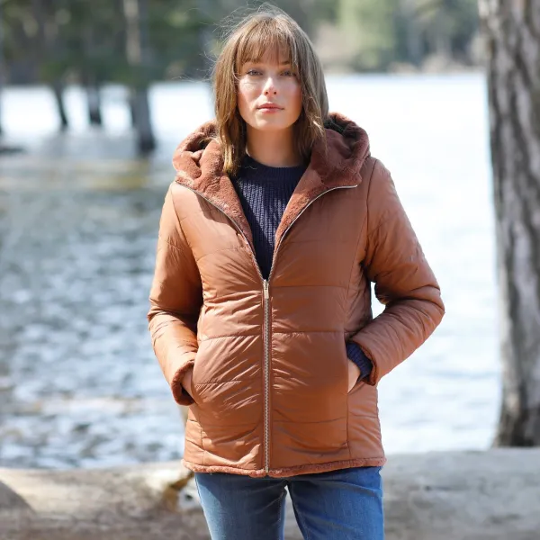 Obojstranná prešívaná bunda z imitácie kožušiny
