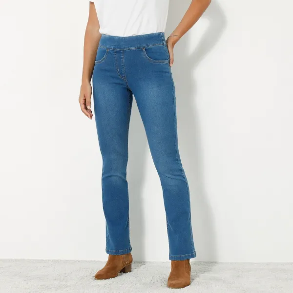 Strečové bootcut džegíny pre nižšiu postavu