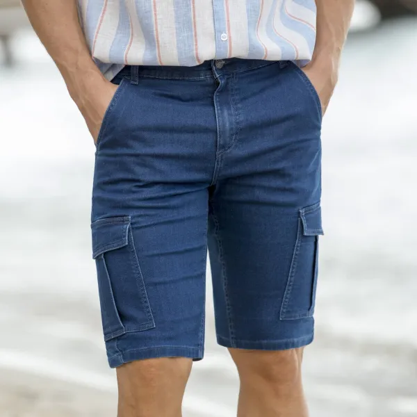 Cargo bermudy zo strečového denimu