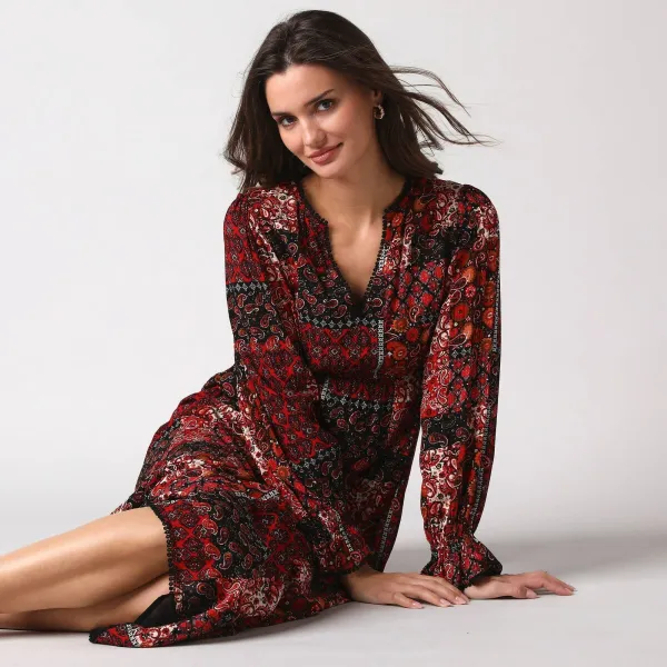 Dlhé šaty s patchwork boho potlačou