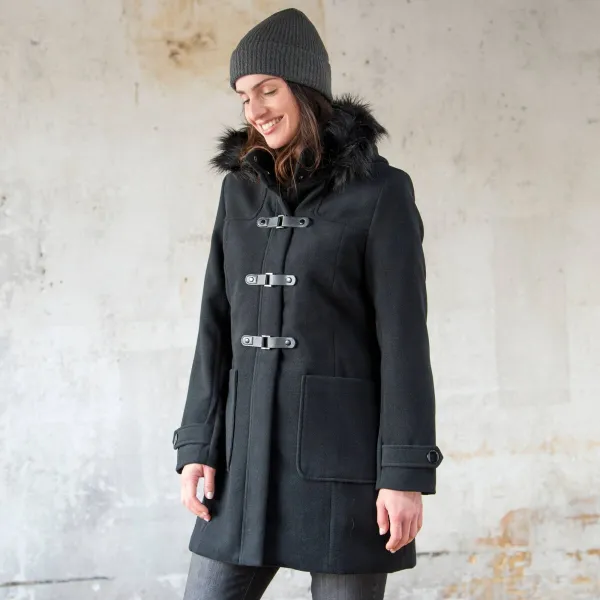 Jednofarebný kabát duffle-coat s kapucňou