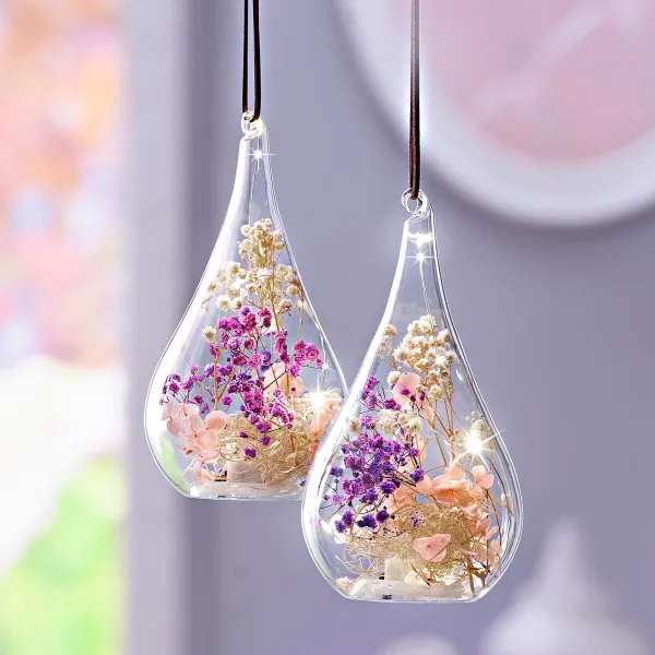 LED sklenené závesné dekorácie Fleurs, sada 2 ks