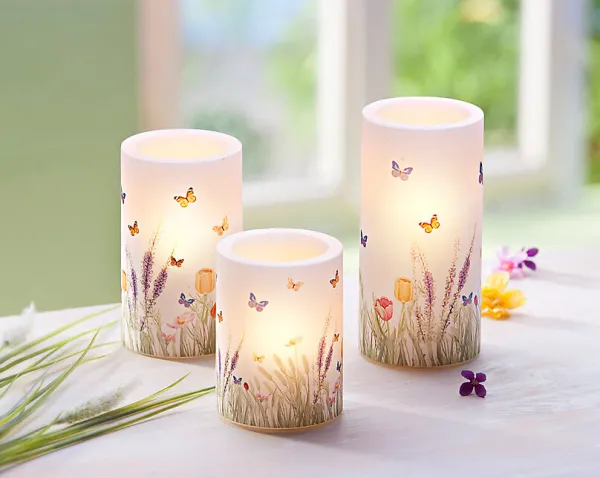 LED sviečky Letná tráva, sada 3 ks