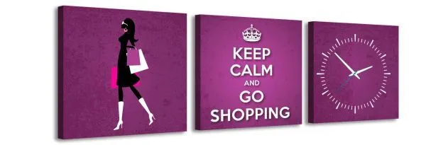 3-dielny obraz s hodinami, Shopping 30x105cm