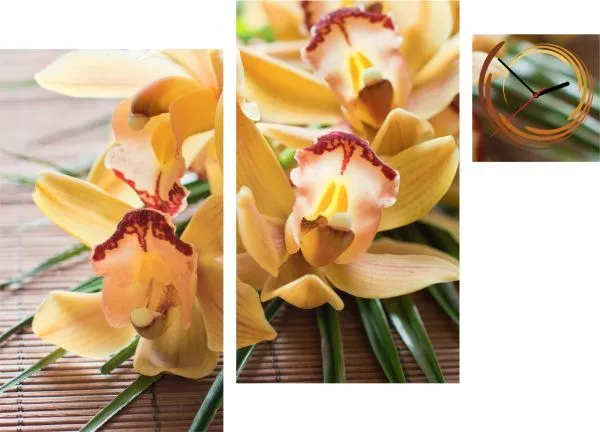 3-dielny obraz s hodinami, Irregular Orchidea, 90x60cm