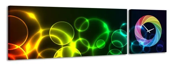 2-dielny obraz s hodinami Rainbow, 158x46cm