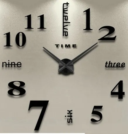 3D Nalepovacie hodiny DIY Clock Twelve Time, čierne 90-130cm