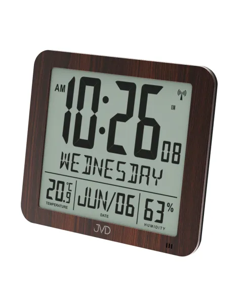Rádiom riadené digitálne hodiny JVD DH9335.2 s teplomerom a vlhkomerom, hnedé