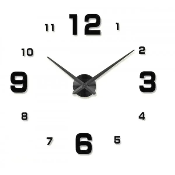 3D Nalepovacie hodiny Clock BIG 3-12 XL, čierne 90-130cm
