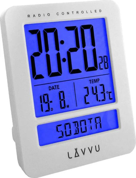 Rádiom riadené digitálne budíky LAVVU LAR0020 Duo White s českým kalendárom – biele