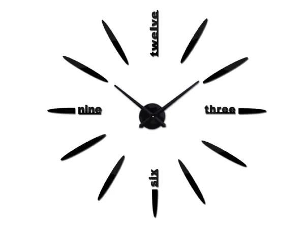 3D Nalepovacie hodiny DIY Clock BIG Twelve L Got70c1k, čierne 80-120cm