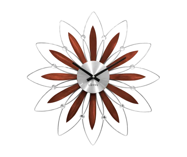 Drevené strieborné hodiny LAVVU CRYSTAL Flower LCT1111, 50cm