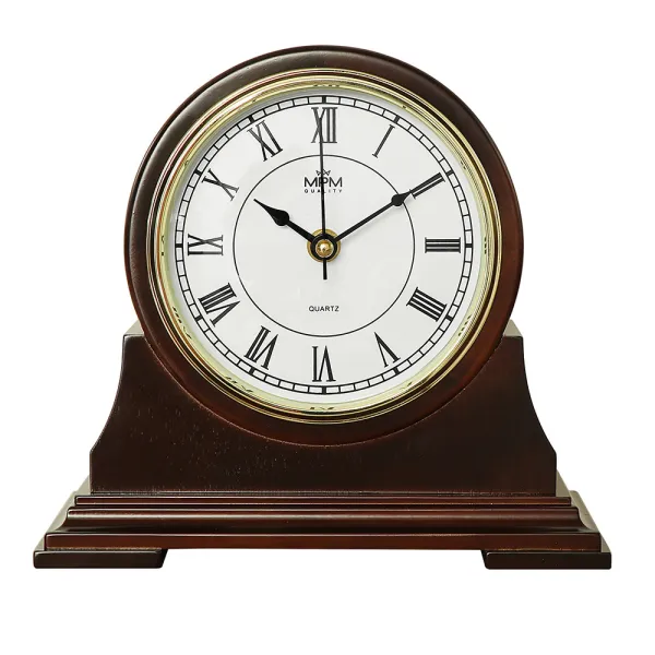 Drevené stolové hodiny MPM E03.3887.54 s rímskymi číslicami – tmavé drevo, 23 cm