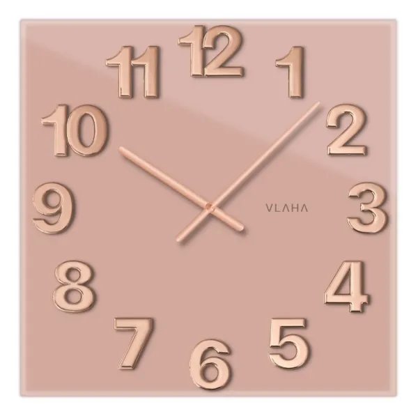 Sklenené štvorcové nástenné hodiny, pudrové VCT1108 Glassico 40cm