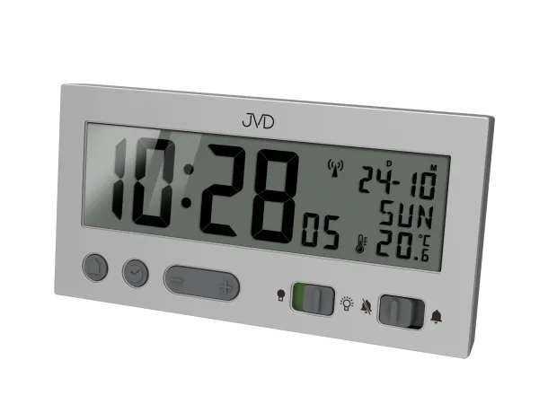 Rádiom riadený digitálny budík JVD RB9410.1 s teplomerom a podsvietením, 13 cm