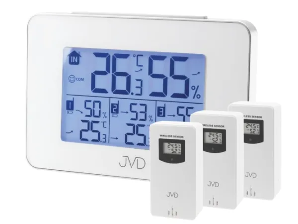 Digitálny teplomer JVD T3364.1 s tromi bezdrôtovými čidlami (13 cm)