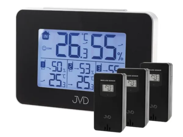 Digitálny teplomer JVD T3364.2 s tromi vonkajšími snímačmi, 13 cm