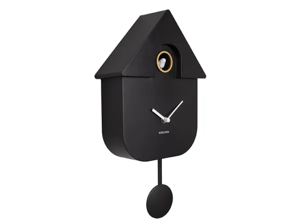 Dizajnové nástenné kukučkové hodiny Karlsson KA5768BK – čierne, matné s kyvadlom, 41 cm