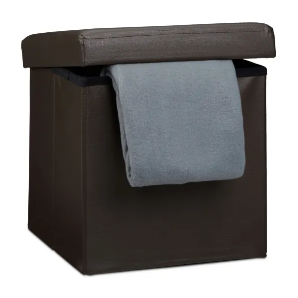 Skladacia taburetka s úložným priestorom RelaxDays RD19043 – hnedá imitácia kože, 38 cm