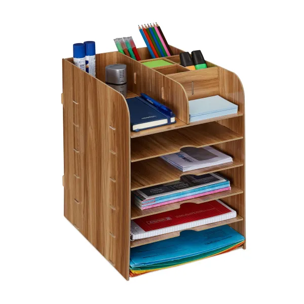 Moderný stolový organizér s 12 priehradkami Relaxdays – hnedý (RD10042749)