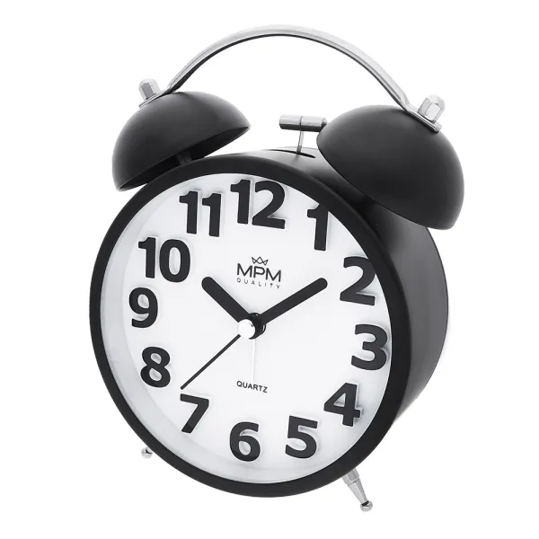 Kovový retro budík s hlasným zvonením MPM C01.4056.90, čierny, 15 cm