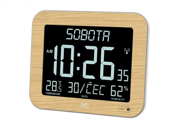 Digitálne rádiom riadené hodiny JVD DH9362.2 s češtinou a meteostanicou, 22 cm