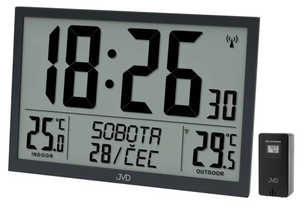 Digitálne rádiom riadené XL hodiny JVD RB9412.1, čierna
