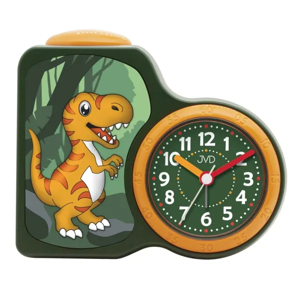 Detský tichý budík JVD SRP163.1 s dinosaurom a LED podsvietením