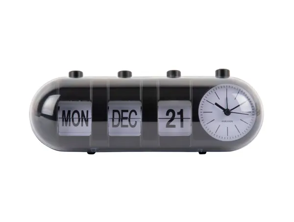 Budík Retro Tube Calendar Flip Karlsson KA6045BK, 10cm